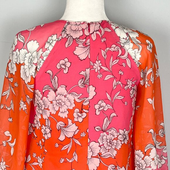 Vince Camuto Womens Floral Chiffon Shift Dress Pink Orange Flowy size 2 - Picture 7 of 12
